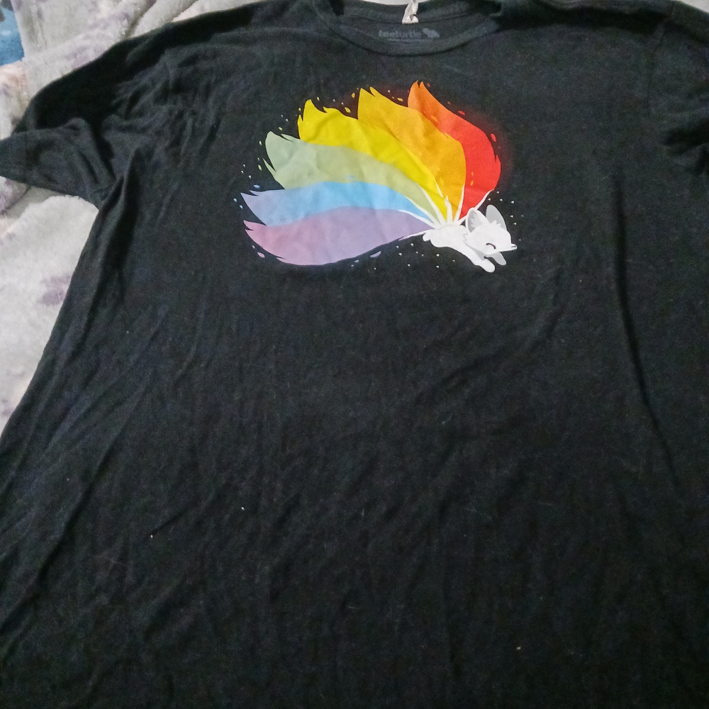 Black T-Shirt with Rainbow Fox Design